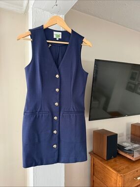 Willow & Wind Navy Longline Vest Size S Gold Button Blazer Dress